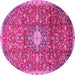 Round Machine Washable Medallion Pink Traditional Rug, wshtr2995pnk