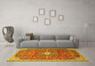 Machine Washable Medallion Yellow Traditional Rug in a Living Room, wshtr2995yw