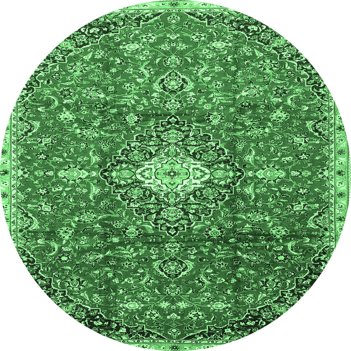 Round Medallion Emerald Green Traditional Rug, tr2995emgrn