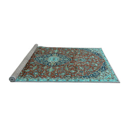 Sideview of Machine Washable Medallion Light Blue Traditional Rug, wshtr2995lblu
