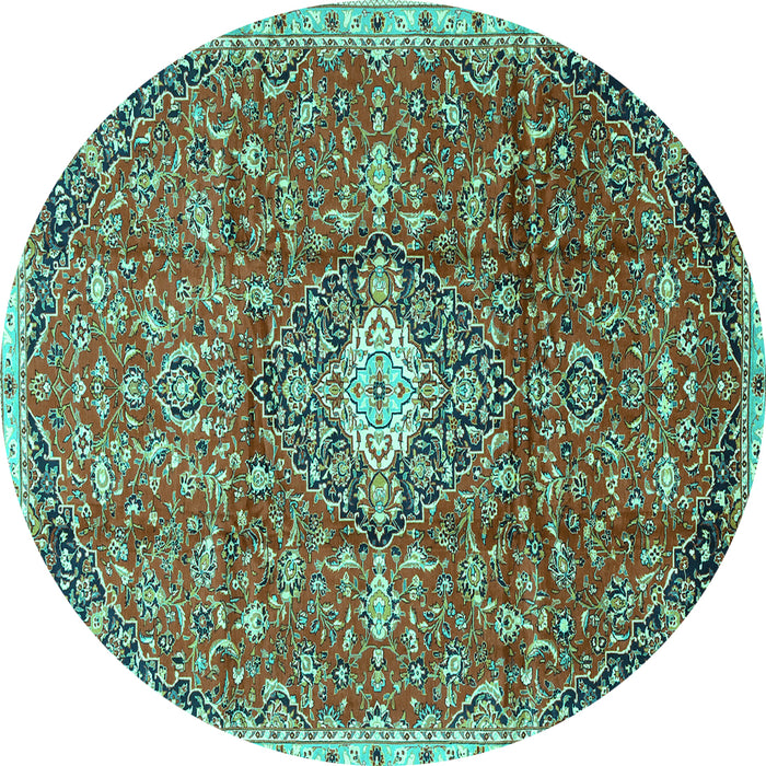 Round Medallion Turquoise Traditional Rug, tr2995turq