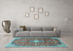 Machine Washable Medallion Light Blue Traditional Rug in a Living Room, wshtr2995lblu