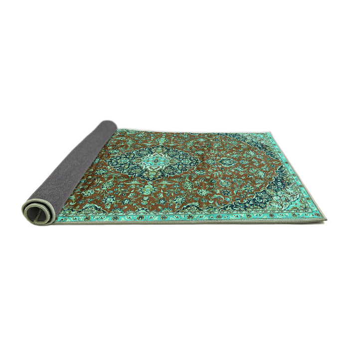 Sideview of Medallion Turquoise Traditional Rug, tr2995turq