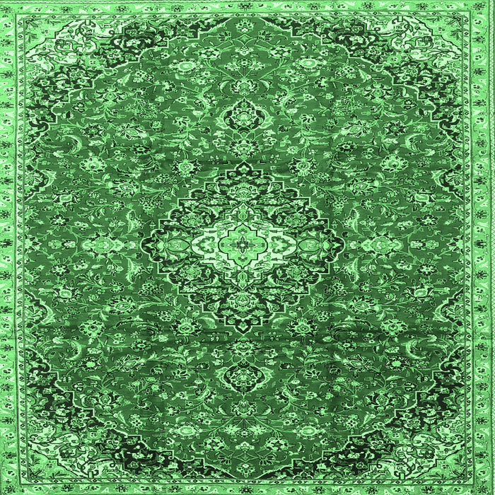 Square Medallion Emerald Green Traditional Rug, tr2995emgrn