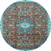 Round Medallion Light Blue Traditional Rug, tr2995lblu