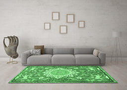 Machine Washable Animal Emerald Green Traditional Area Rugs in a Living Room,, wshtr2996emgrn