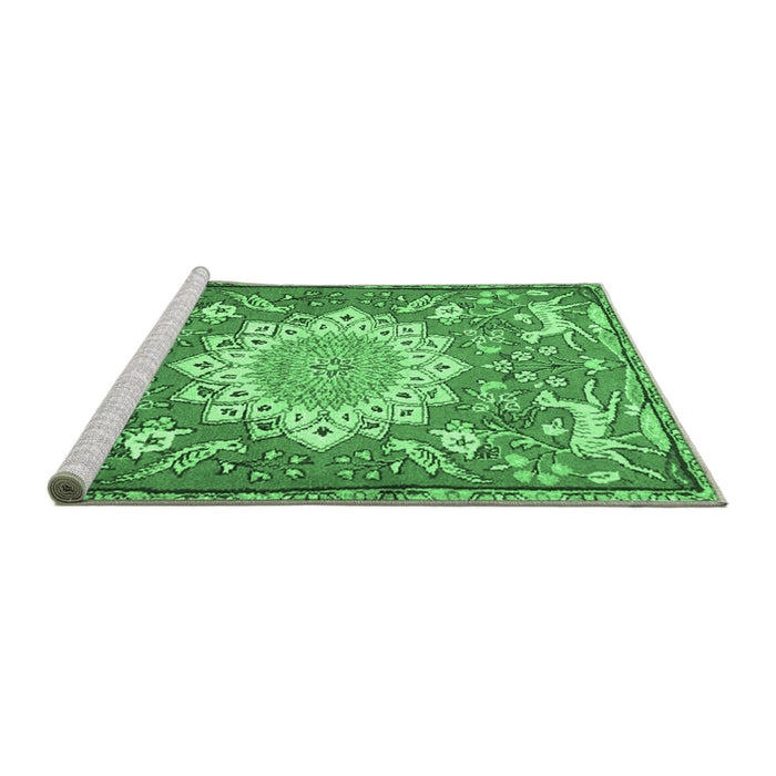 Sideview of Machine Washable Animal Emerald Green Traditional Area Rugs, wshtr2996emgrn