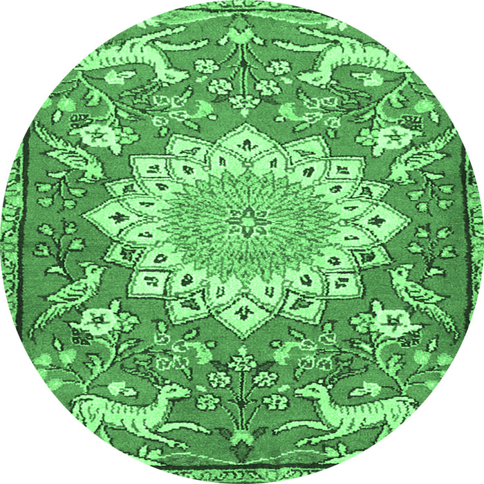 Round Machine Washable Animal Emerald Green Traditional Area Rugs, wshtr2996emgrn