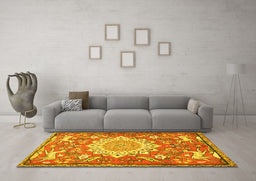 Machine Washable Animal Yellow Traditional Rug in a Living Room, wshtr2996yw