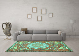 Machine Washable Animal Turquoise Traditional Area Rugs in a Living Room,, wshtr2996turq