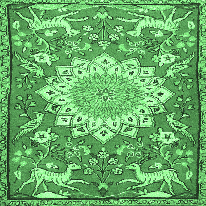 Square Machine Washable Animal Emerald Green Traditional Area Rugs, wshtr2996emgrn