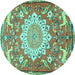 Round Animal Turquoise Traditional Rug, tr2996turq