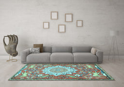 Machine Washable Animal Light Blue Traditional Rug in a Living Room, wshtr2996lblu