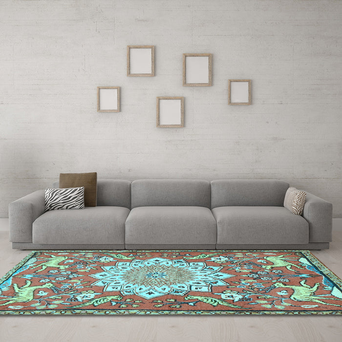 Machine Washable Animal Light Blue Traditional Rug in a Living Room, wshtr2996lblu