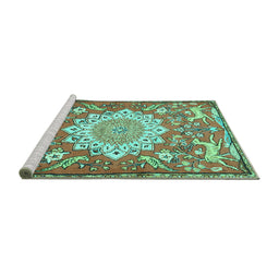 Sideview of Machine Washable Animal Turquoise Traditional Area Rugs, wshtr2996turq