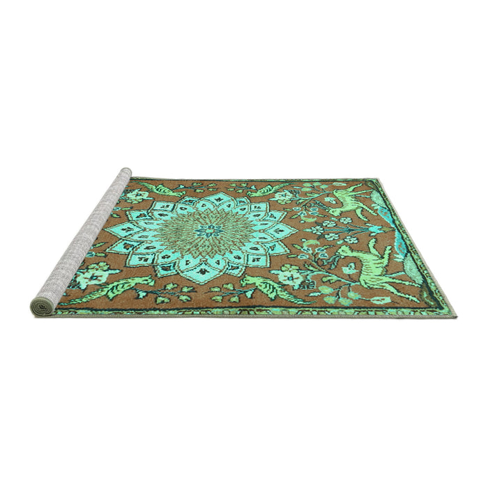 Sideview of Machine Washable Animal Turquoise Traditional Area Rugs, wshtr2996turq