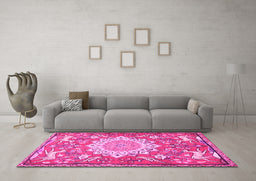 Machine Washable Animal Pink Traditional Rug in a Living Room, wshtr2996pnk
