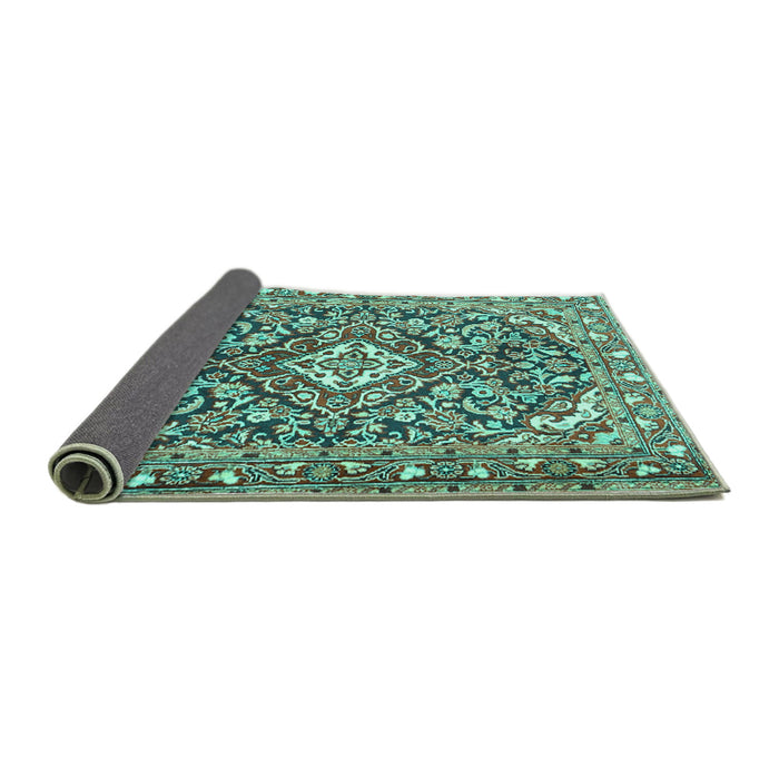 Sideview of Medallion Turquoise Traditional Rug, tr2997turq