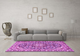 Machine Washable Medallion Purple Traditional Area Rugs in a Living Room, wshtr2997pur