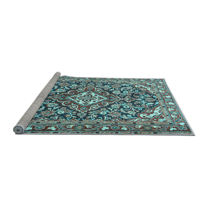 Sideview of Machine Washable Medallion Light Blue Traditional Rug, wshtr2997lblu
