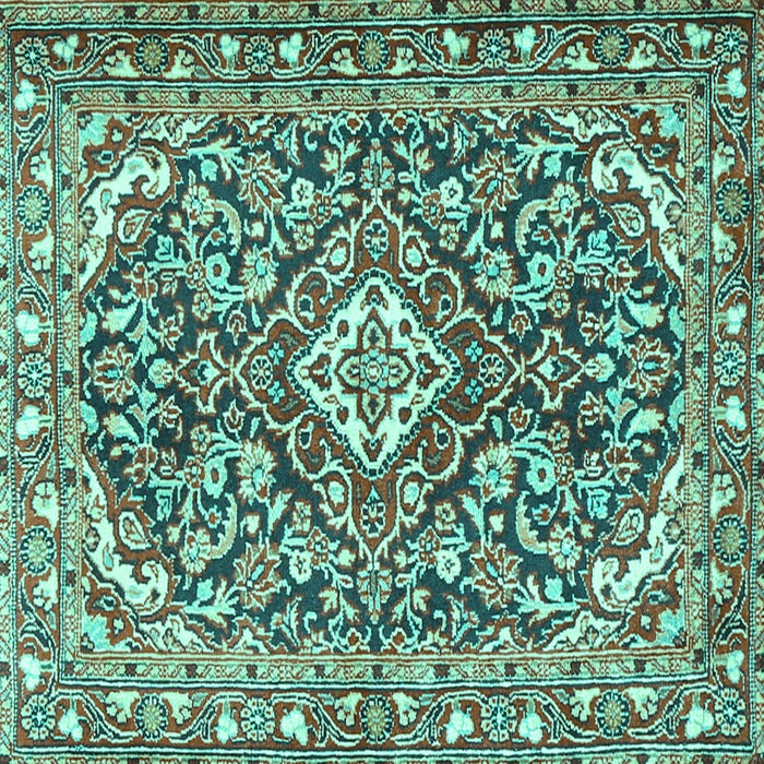 Square Machine Washable Medallion Turquoise Traditional Area Rugs, wshtr2997turq