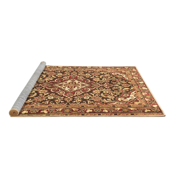 Sideview of Machine Washable Medallion Brown Traditional Rug, wshtr2997brn