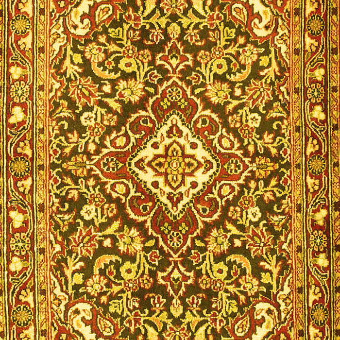 Machine Washable Medallion Yellow Traditional Rug, wshtr2997yw