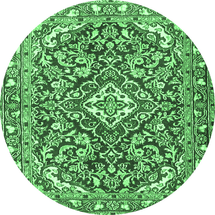 Round Machine Washable Medallion Emerald Green Traditional Area Rugs, wshtr2997emgrn
