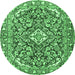 Round Machine Washable Medallion Emerald Green Traditional Area Rugs, wshtr2997emgrn