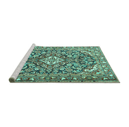 Sideview of Machine Washable Medallion Turquoise Traditional Area Rugs, wshtr2997turq