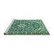 Sideview of Machine Washable Medallion Turquoise Traditional Area Rugs, wshtr2997turq