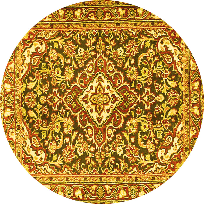 Round Machine Washable Medallion Yellow Traditional Rug, wshtr2997yw