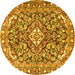 Round Machine Washable Medallion Yellow Traditional Rug, wshtr2997yw