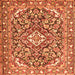 Round Machine Washable Medallion Orange Traditional Area Rugs, wshtr2997org