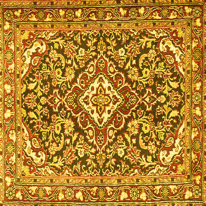 Square Machine Washable Medallion Yellow Traditional Rug, wshtr2997yw