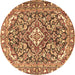 Round Machine Washable Medallion Brown Traditional Rug, wshtr2997brn