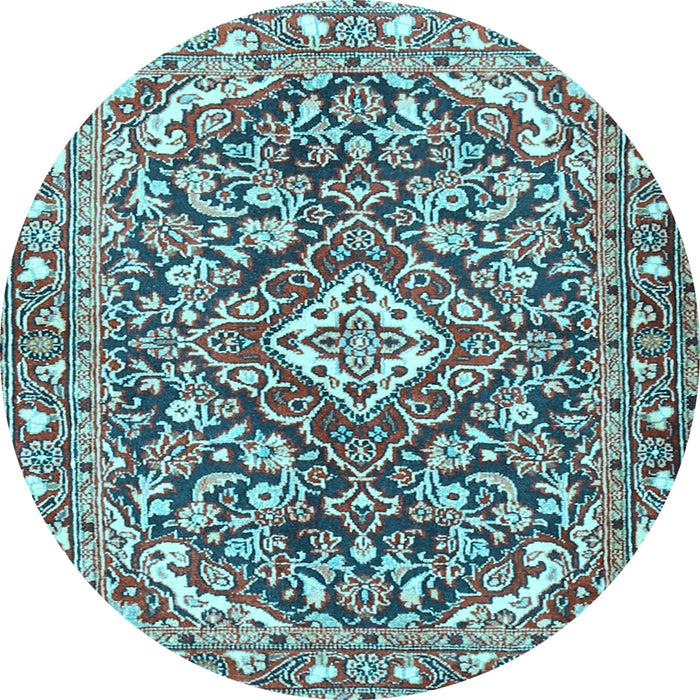 Round Machine Washable Medallion Light Blue Traditional Rug, wshtr2997lblu