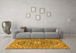 Machine Washable Medallion Yellow Traditional Rug in a Living Room, wshtr2997yw