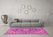 Machine Washable Medallion Pink Traditional Rug in a Living Room, wshtr2997pnk