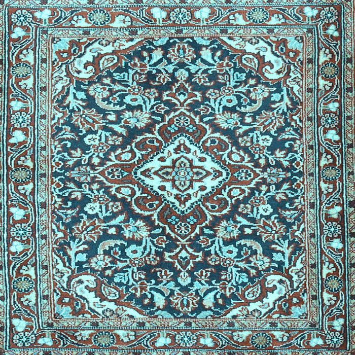 Square Machine Washable Medallion Light Blue Traditional Rug, wshtr2997lblu