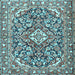 Square Machine Washable Medallion Light Blue Traditional Rug, wshtr2997lblu