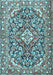 Machine Washable Medallion Light Blue Traditional Rug, wshtr2997lblu