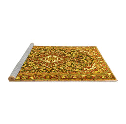 Sideview of Machine Washable Medallion Yellow Traditional Rug, wshtr2997yw