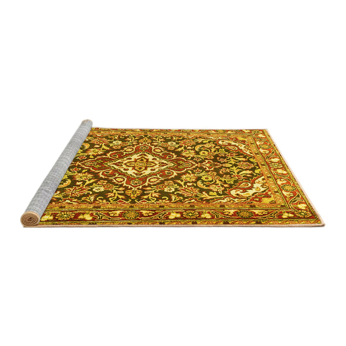Sideview of Machine Washable Medallion Yellow Traditional Rug, wshtr2997yw