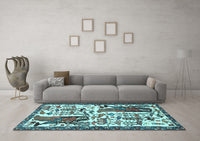 Machine Washable Animal Light Blue Traditional Rug, wshtr2998lblu