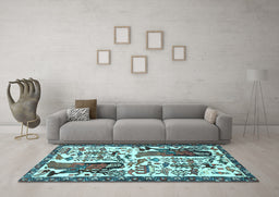 Machine Washable Animal Light Blue Traditional Rug in a Living Room, wshtr2998lblu