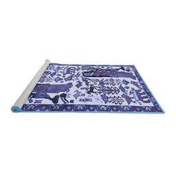 Sideview of Machine Washable Animal Blue Traditional Rug, wshtr2998blu
