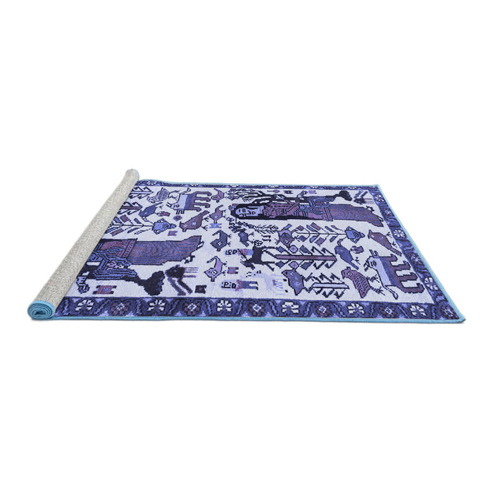 Sideview of Machine Washable Animal Blue Traditional Rug, wshtr2998blu