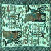 Square Machine Washable Animal Turquoise Traditional Area Rugs, wshtr2998turq