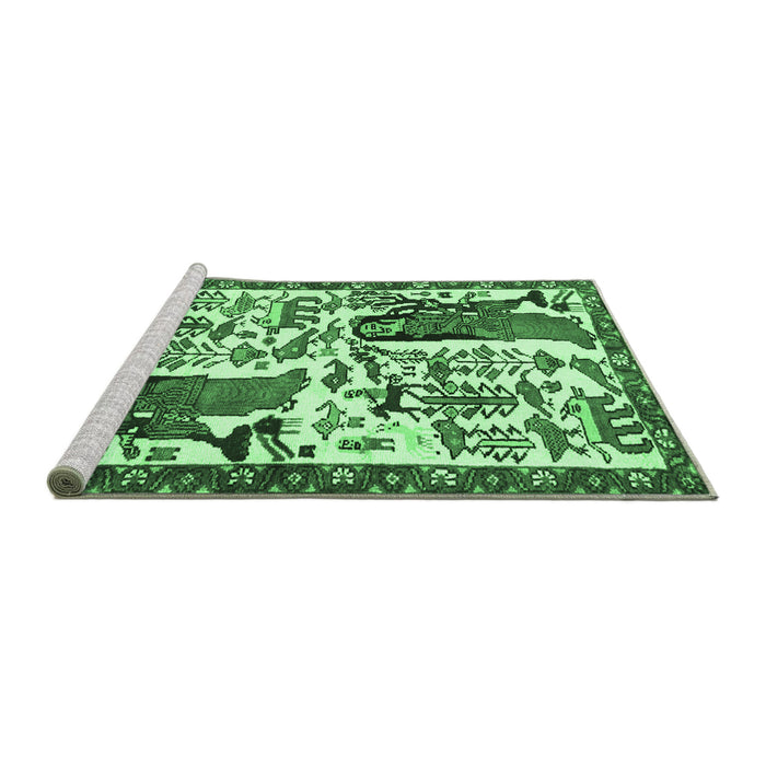 Sideview of Machine Washable Animal Emerald Green Traditional Area Rugs, wshtr2998emgrn
